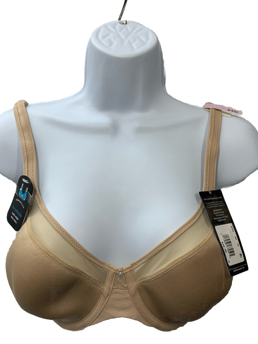 Bali One Smooth U Ultra Light Underwire Breathable T Shirt Bra Nude Size 34D